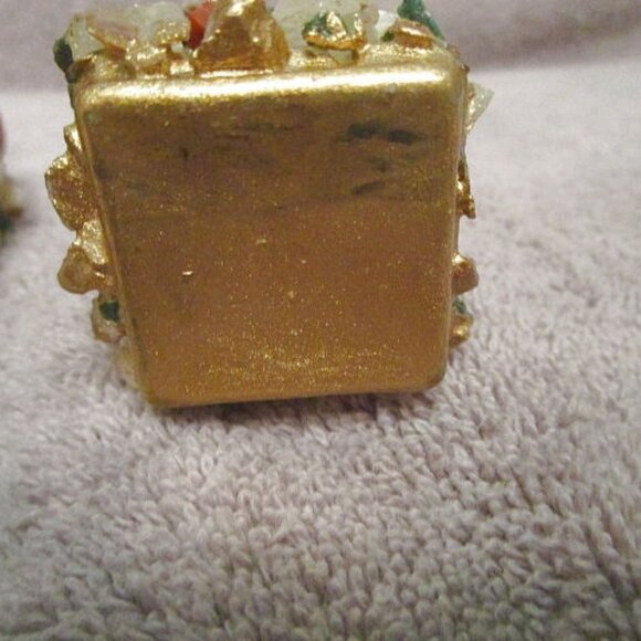 SET Of 2 ENCHANTING Gold Gilt GEMSTONES Salt & Pepper SHAKERS Minerals VTG Decor - Picture 8 of 8